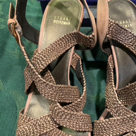 Stuart Weitzman Swinglish Crinkle Raffia Sling-back Sandal//Heel - Picture 2 of 5
